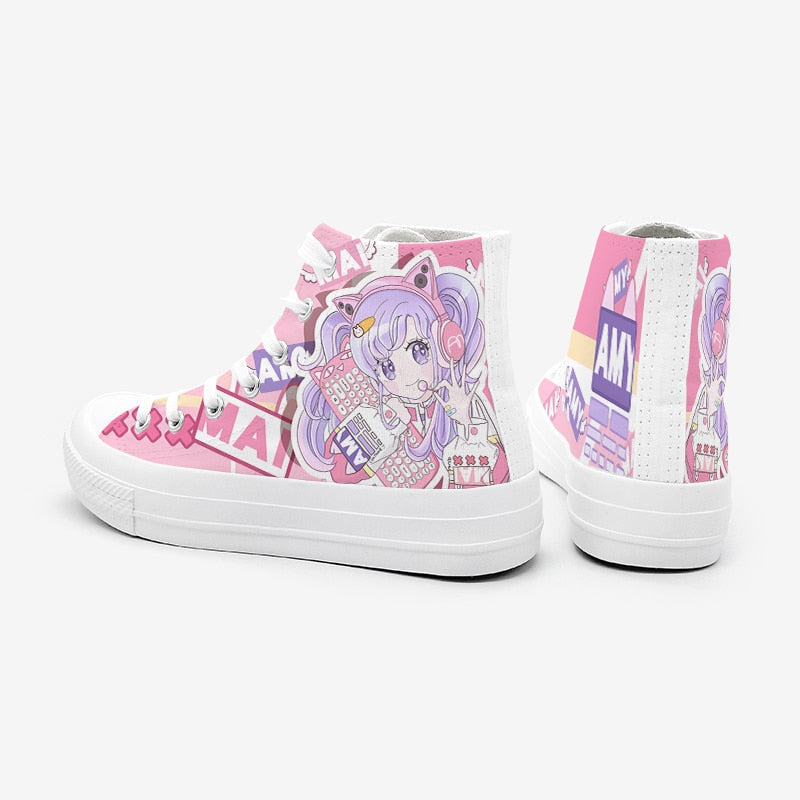 Pink kawaii fairy kei high top sneakers shoes