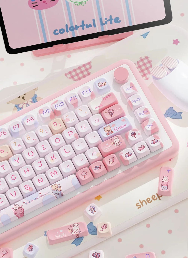 Kawaii pink teddy keycaps set keyboard caps