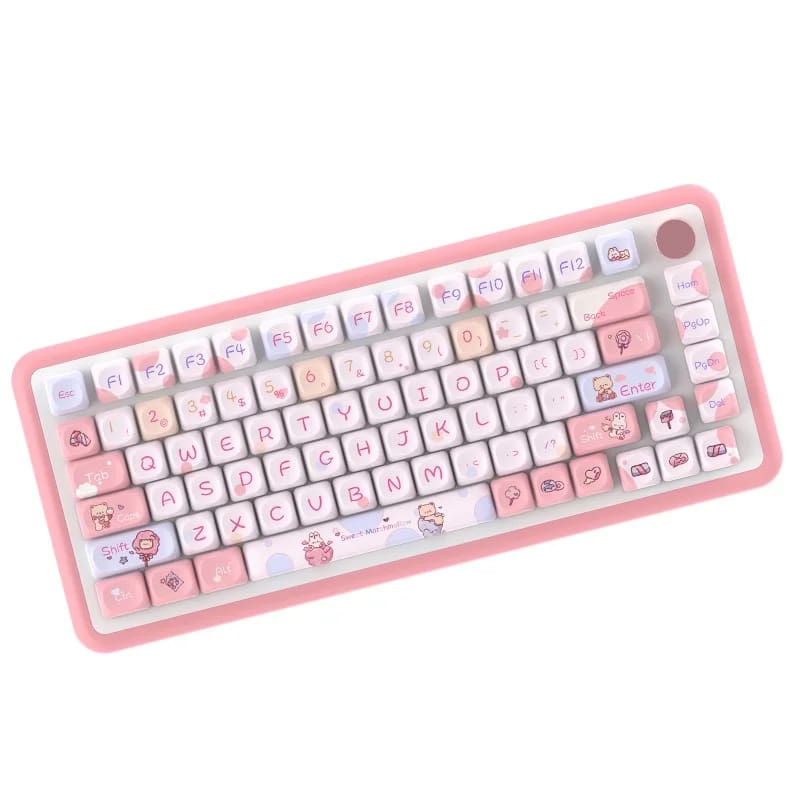 Kawaii pink teddy keycaps set keyboard caps