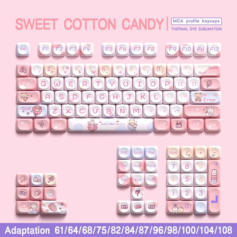 Kawaii pink teddy keycaps set keyboard caps