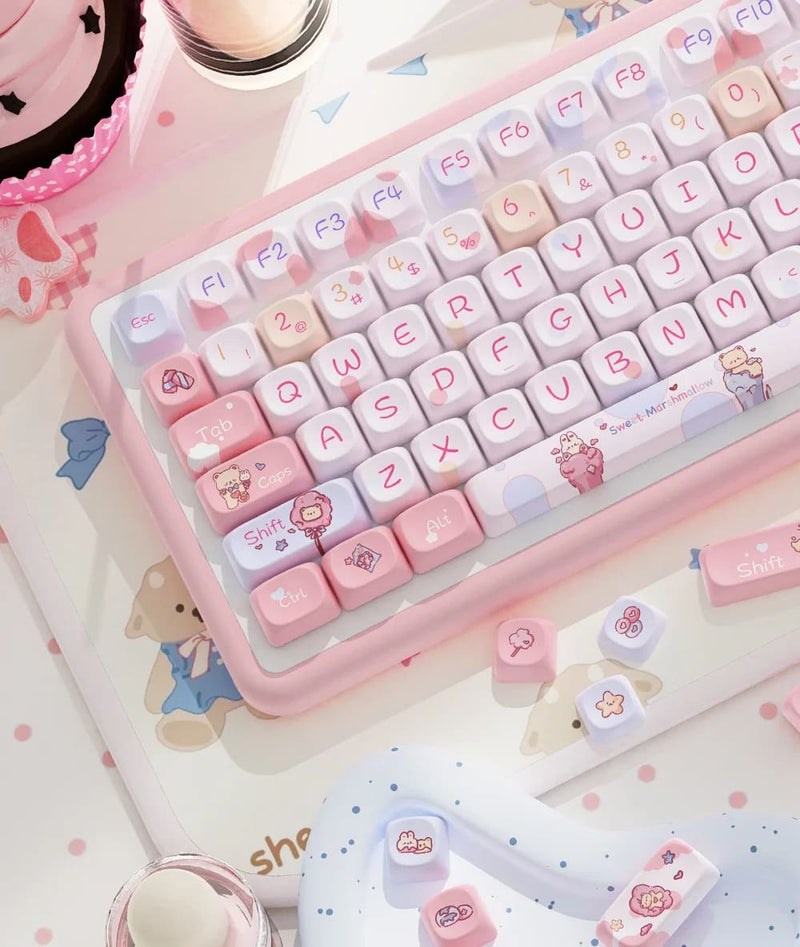 Kawaii pink teddy keycaps set keyboard caps