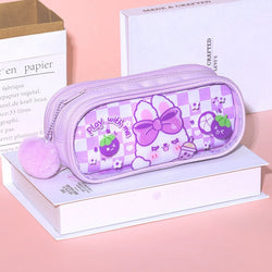 Kawaii pink & lavender plaid bunny pencil case