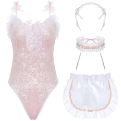 Pink maid bodysuit - apron - dress - bodysuit - bodysuits - frills