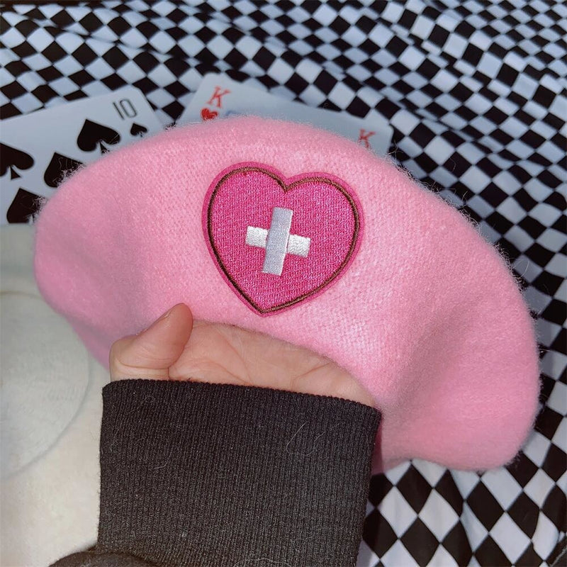 Pink Menhera Nurse Beret - beret, berets, hat, hats, medical Kawaii Babe