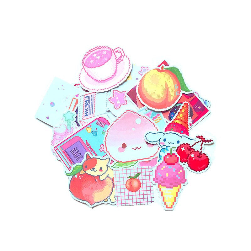 Kawaii pink pixelated laser cut cats & sweets sticker pack