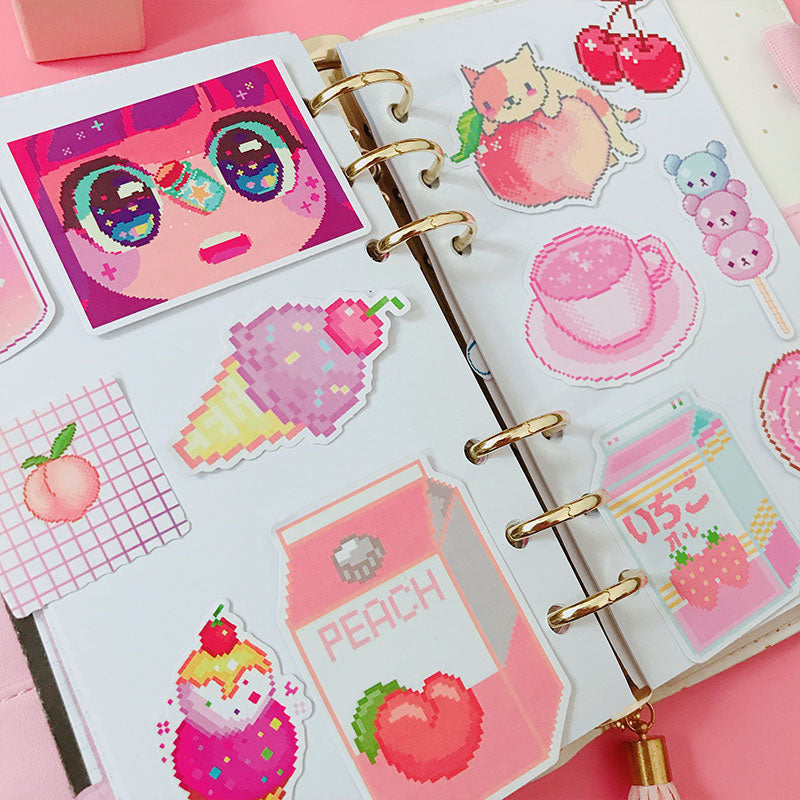 Kawaii pink pixelated laser cut cats & sweets sticker pack