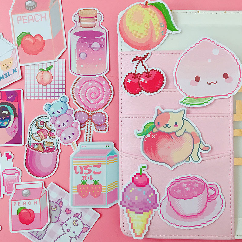 Kawaii pink pixelated laser cut cats & sweets sticker pack