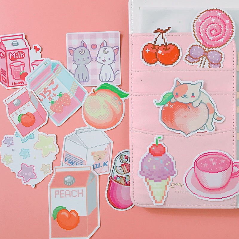 Kawaii pink pixelated laser cut cats & sweets sticker pack