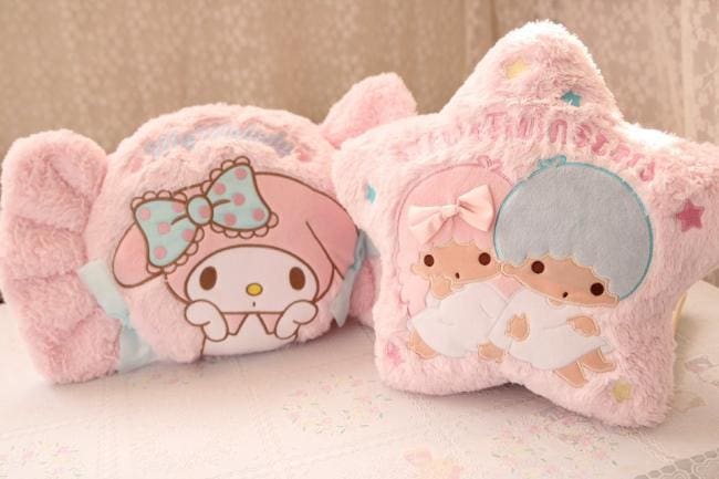 Kawaii pink plush fairy kei decorative throw pillows candy shaped and star