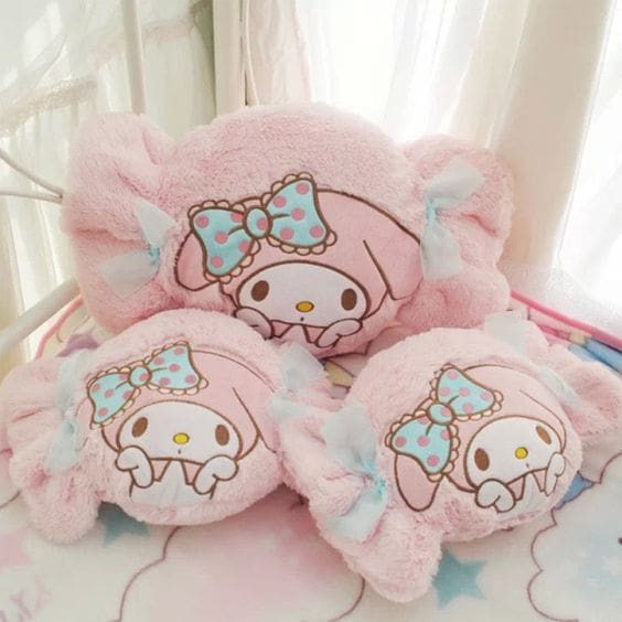 Kawaii pink plush fairy kei decorative throw pillows candy shaped and star