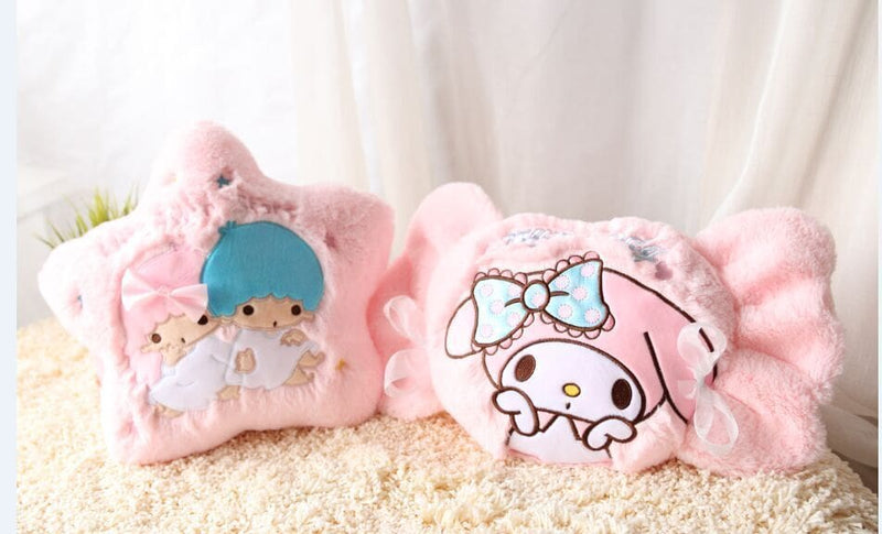 Kawaii pink plush fairy kei decorative throw pillows candy shaped and star