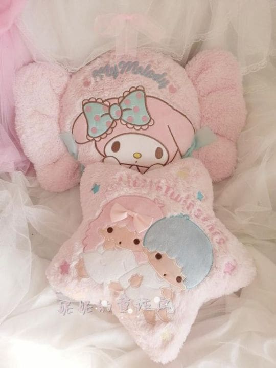 Kawaii pink plush fairy kei decorative throw pillows candy shaped and star