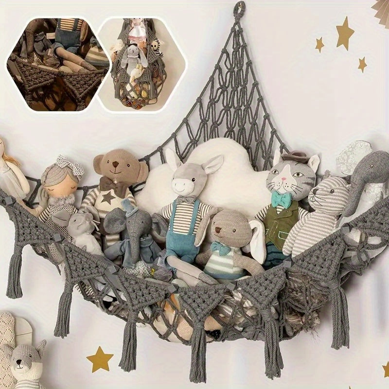 Kawaii pink plushie stuffed animal storage net hammock