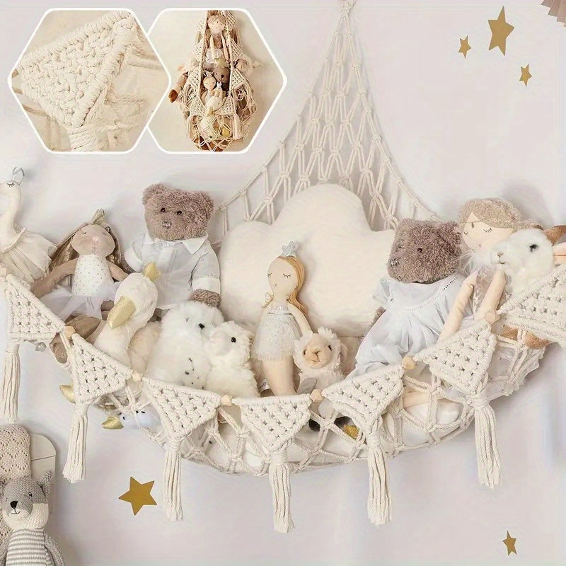 Kawaii pink plushie stuffed animal storage net hammock