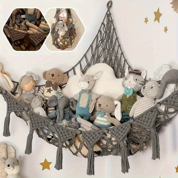 Kawaii pink plushie stuffed animal storage net hammock