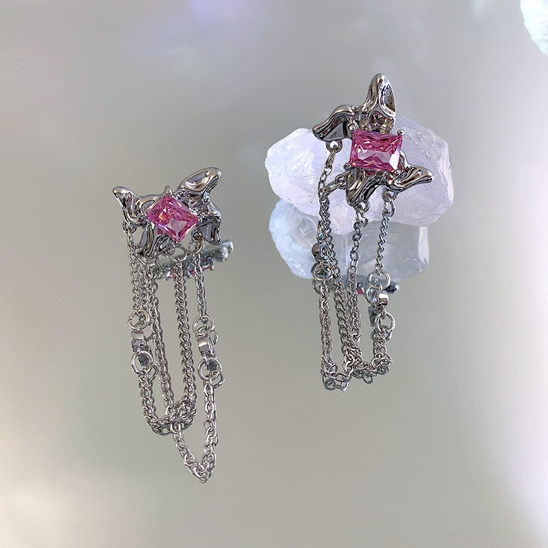 Pink princess dangle earrings - chain - chains - earrings - floral - flower