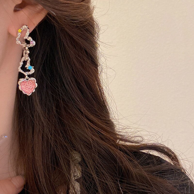 Pink princess dangle earrings - chain - chains - earrings - floral - flower