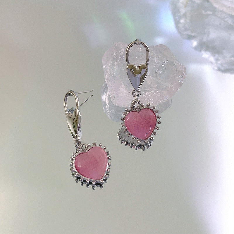 Pink princess dangle earrings - chain - chains - earrings - floral - flower