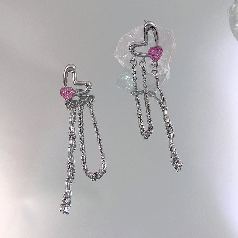 Pink princess dangle earrings - chain - chains - earrings - floral - flower