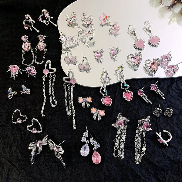 Pink princess dangle earrings - chain - chains - earrings - floral - flower