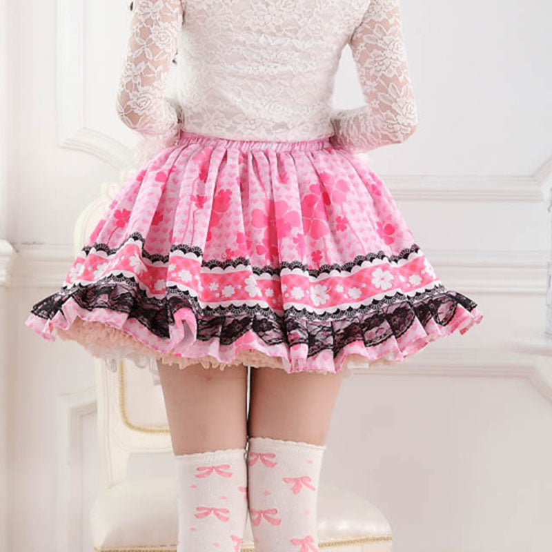 pink sakura cherry blossom sweet lolita skirt pink princess floral flowers ruffled layered petticoat kawaii harajuku japan fashion by kawaii babe