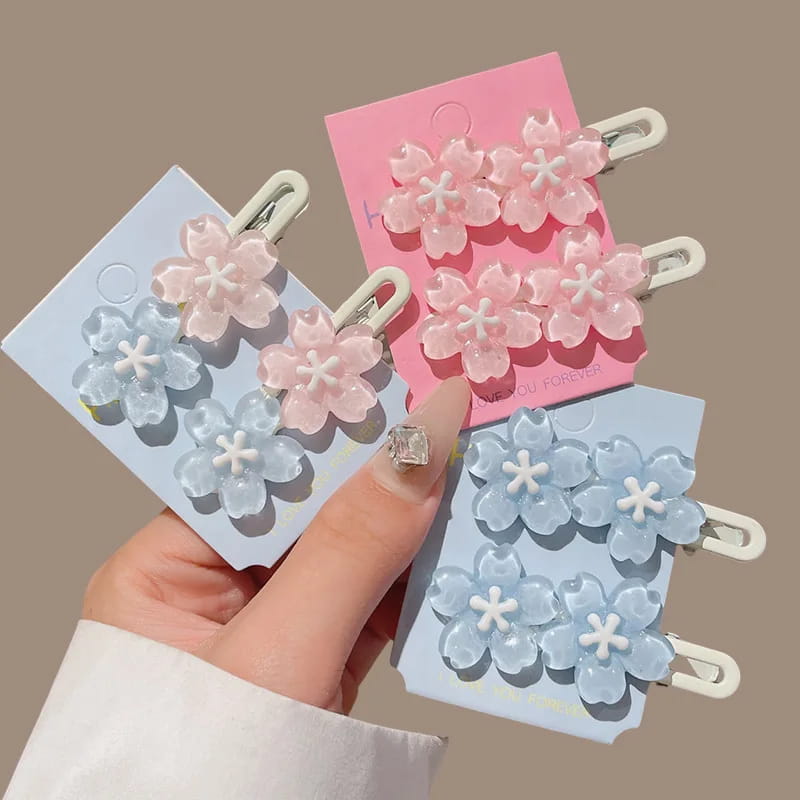 Pink Sakura Hair Clips | Kawaii Cherry Blossom Flower Barrette Set
