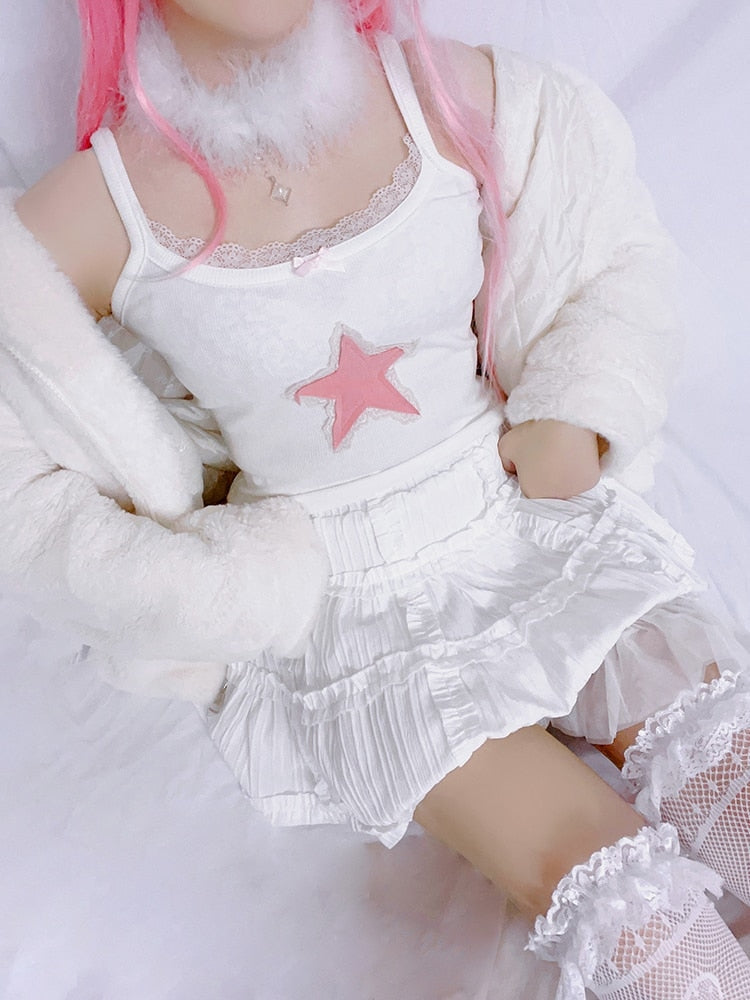 Pink Star Tank - angelcore, angelic, crop tops, faecore, fairycore Kawaii Babe