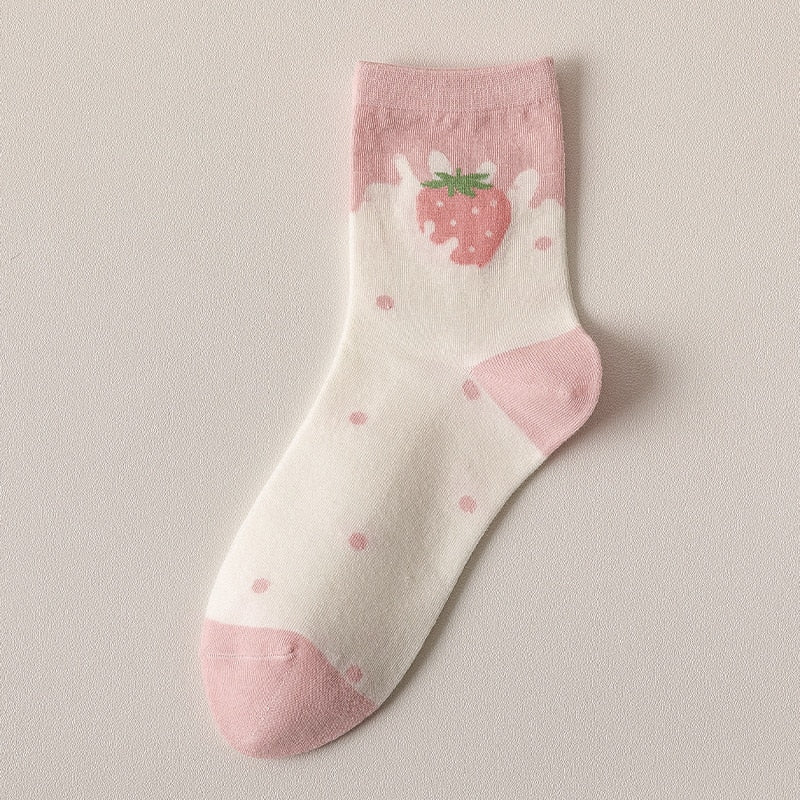 Pink strawberry cotton socks - berries - fruit - fruity - kawaii - socks