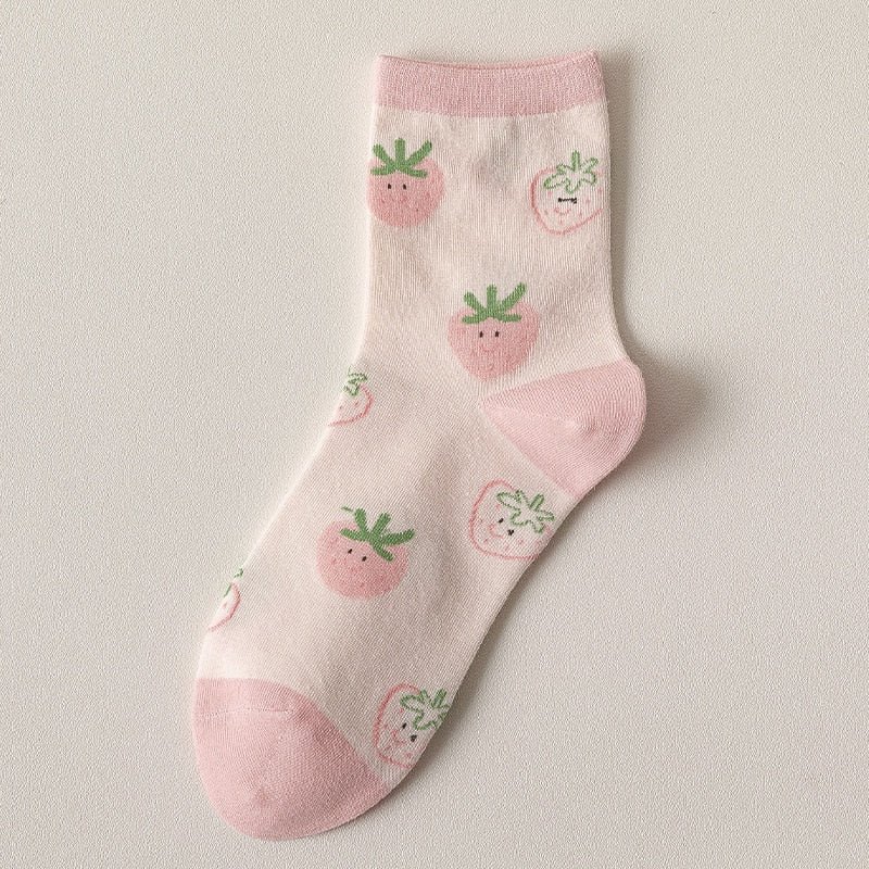 Pink strawberry cotton socks - berries - fruit - fruity - kawaii - socks