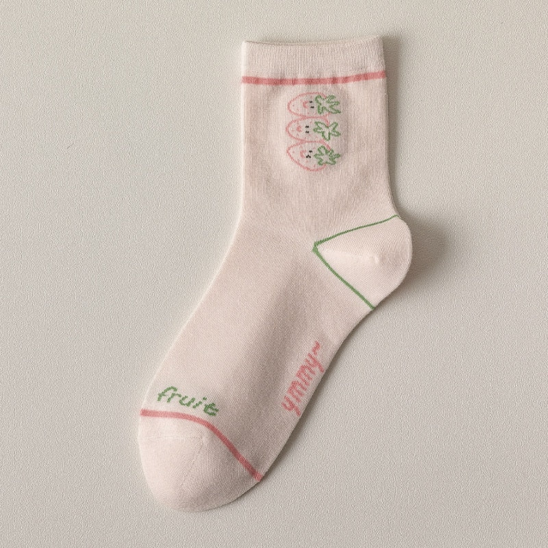 Pink strawberry cotton socks - berries - fruit - fruity - kawaii - socks