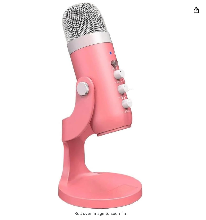 Pink usb condenser studio microphone - condensor - gaming - microphones - noise cancelling - streaming