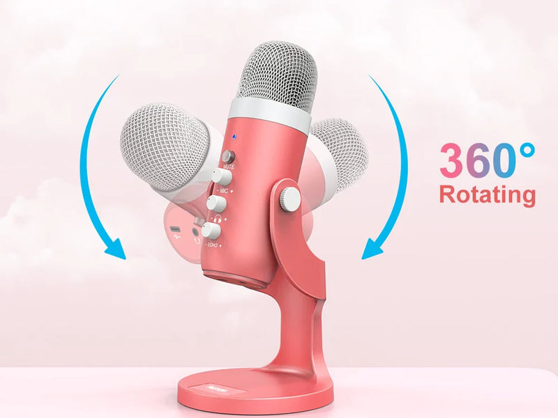 Pink usb condenser studio microphone - condensor - gaming - microphones - noise cancelling - streaming