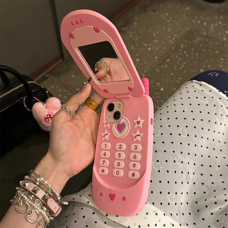 Kawaii pink y2k flip phone iphone case