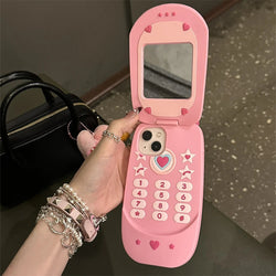 Kawaii pink y2k flip phone iphone case