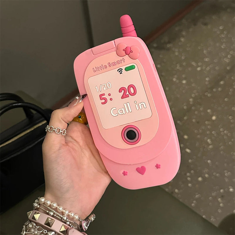 Kawaii pink y2k flip phone iphone case