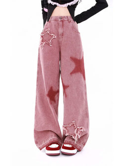 Pink y2k star girl jeans - denim - jeans - kawaii - plus size - star