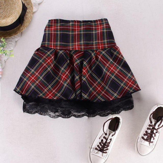 Plaid school girl skirt - checked - cosplay - costume - layered - pastel kei