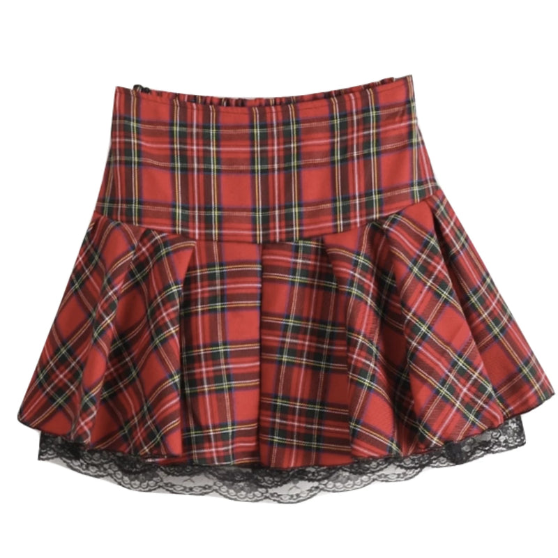 Plaid school girl skirt - checked - cosplay - costume - layered - pastel kei