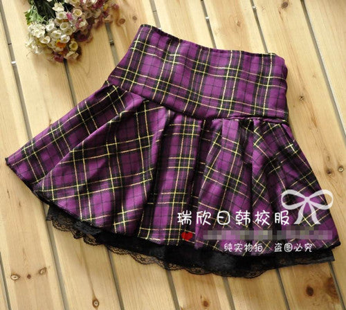 Plaid school girl skirt - checked - cosplay - costume - layered - pastel kei