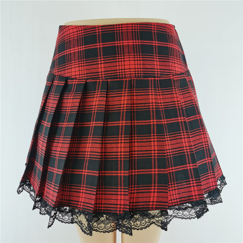 Plaid school girl skirt - checked - cosplay - costume - layered - pastel kei