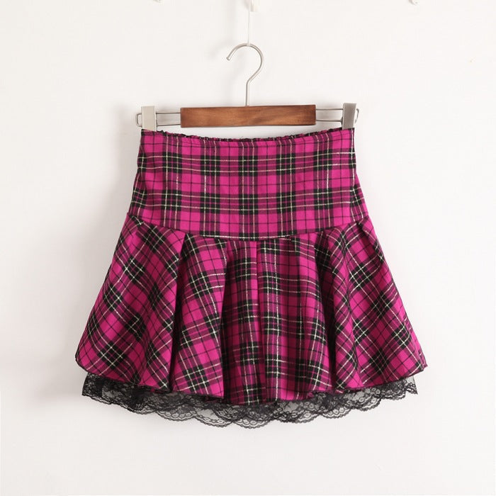 Plaid school girl skirt - checked - cosplay - costume - layered - pastel kei