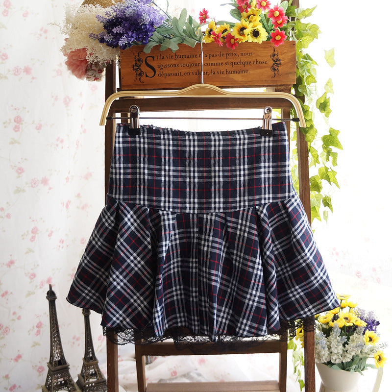 Plaid school girl skirt - checked - cosplay - costume - layered - pastel kei