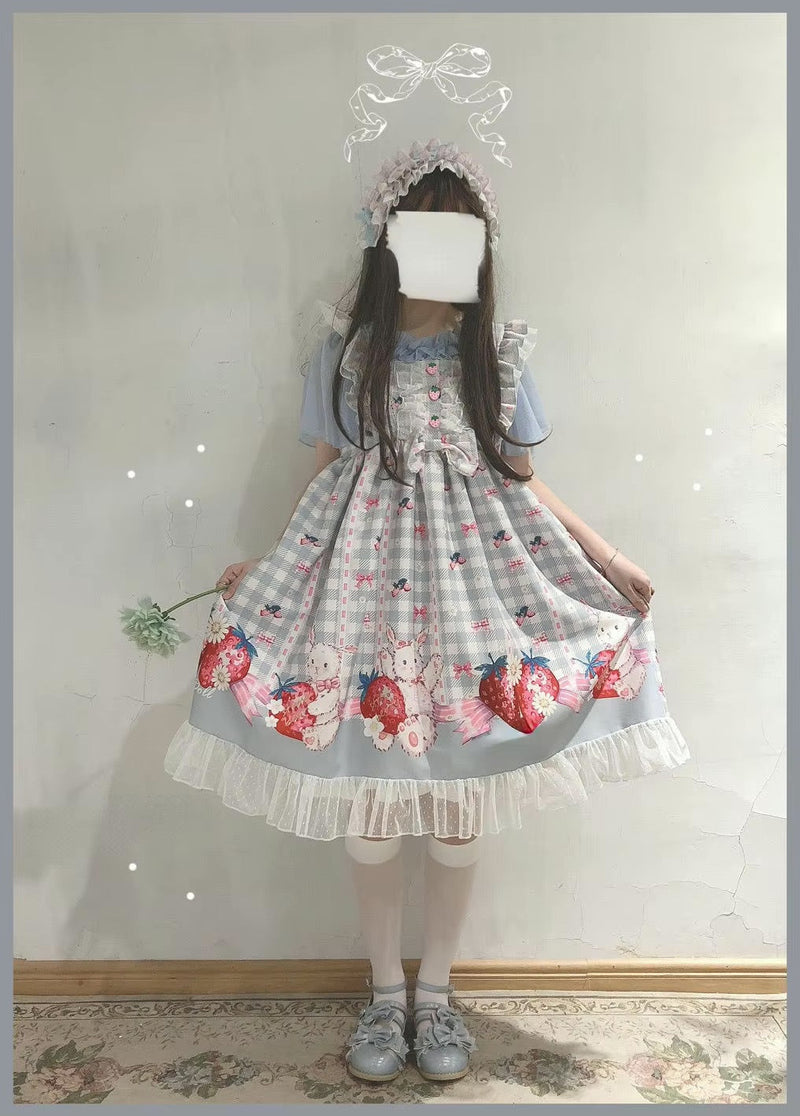 Plaid strawberry bunny princess dress - bunny - dress - kawaii - plaid - rabbit