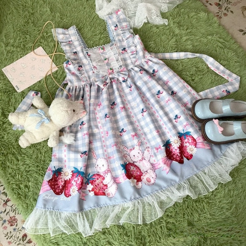 Plaid strawberry bunny princess dress - bunny - dress - kawaii - plaid - rabbit