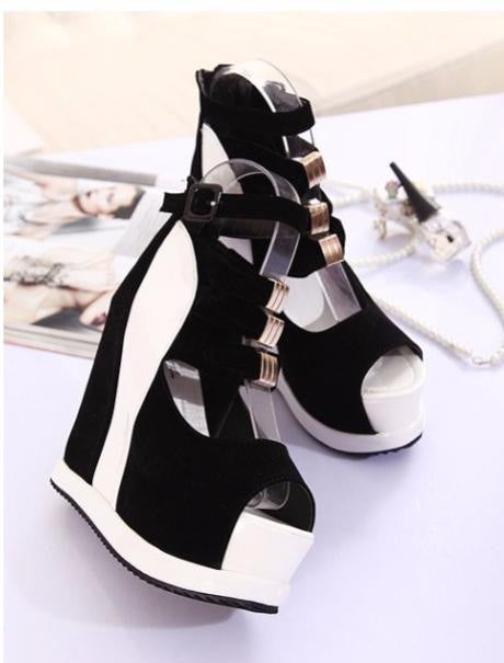 Sky High Platform Peep Toe Sandals Heels Shoes Chunky by Kawaii Babe