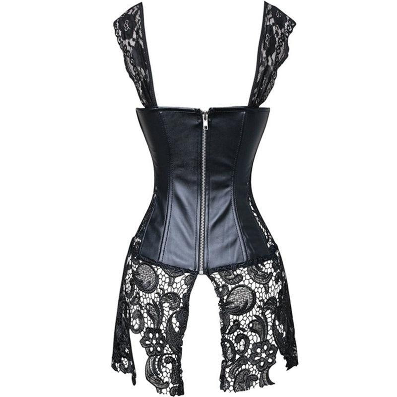 Pleather & lace corset dress (up to 6xl) - black latex - corset - dress