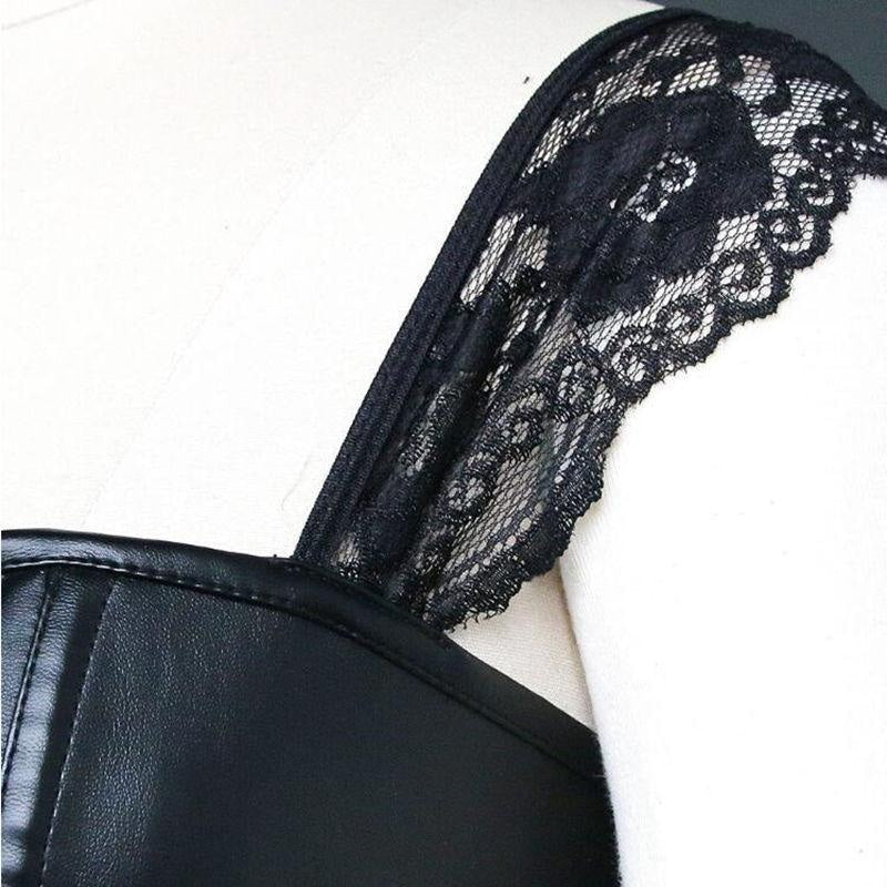 Black Pleather Vegan Leather Dress Corset Plus Size