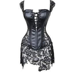 Pleather & lace corset dress (up to 6xl) - black latex - corset - dress