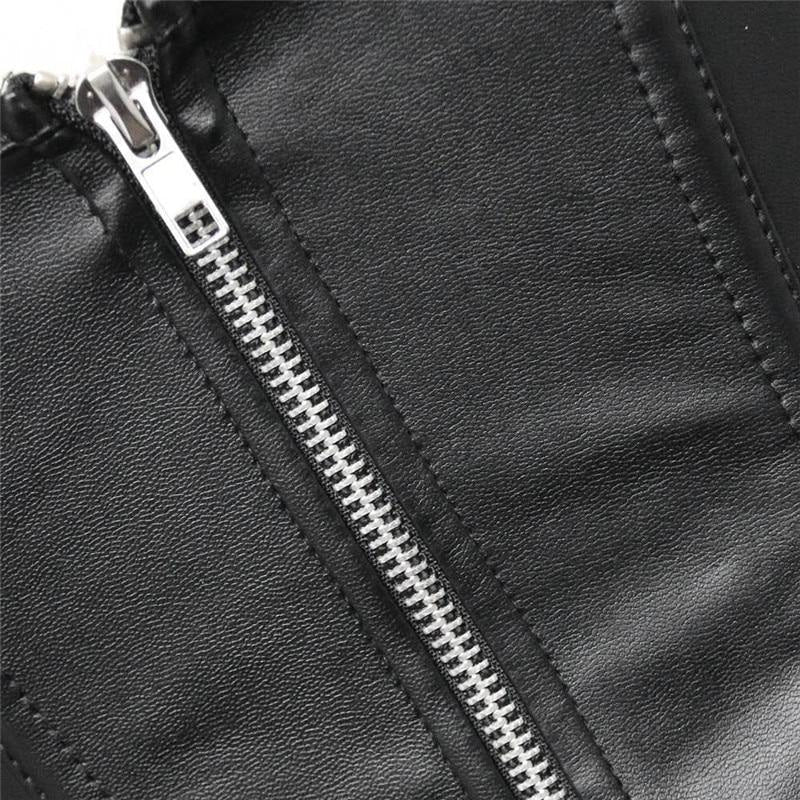 Black Pleather Vegan Leather Dress Corset Plus Size