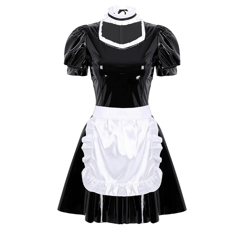 Pleather maid dress - apron - bodysuit - bodysuits - cosplay - cosplaying